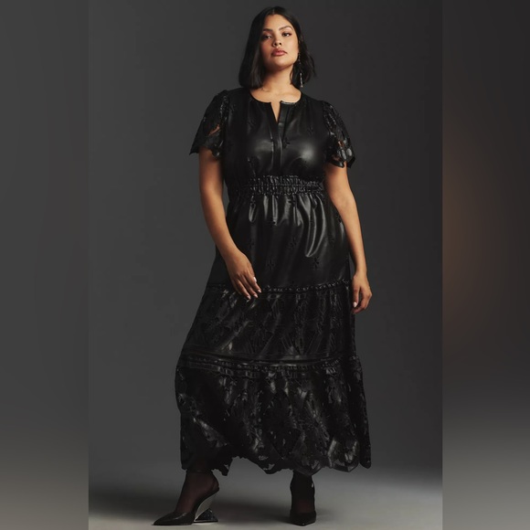 Anthropologie The Somerset Collection Maxi Dress: Faux Leather Embroidered - Picture 6 of 12